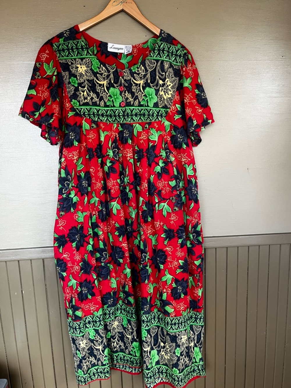 Loungees Floral Print Cotton Maxi Dress w/ Pockets Vintage  2X